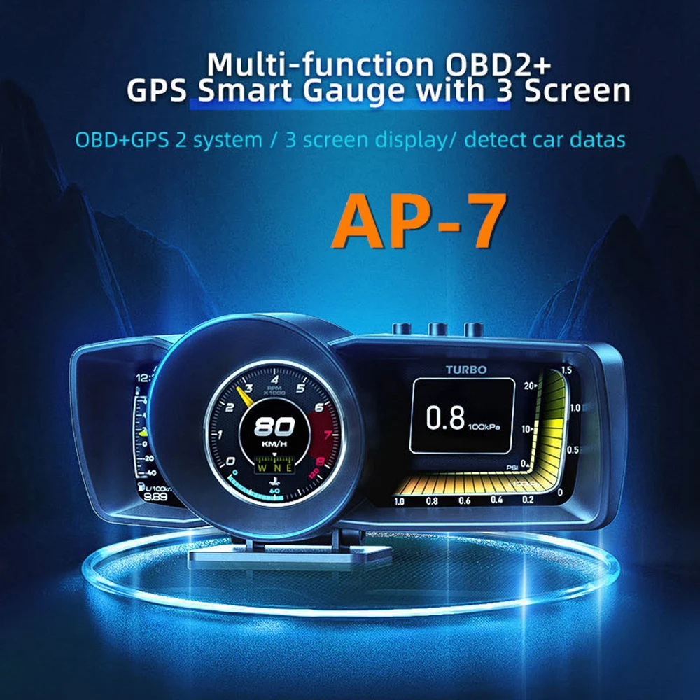 

AP-7 Head Up Display OBD2+GPS Smart Car HUD Gauge Digital Odometer Security Alarm Water Oil Temp Auto Display car styling
