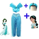 Новинка костюмы для косплевечерние для взрослых женщин Аладдин лампа Жасмин Принцесса вечернее платье брюки, парики для взрослых девочек Жасмин Принцесса костюм