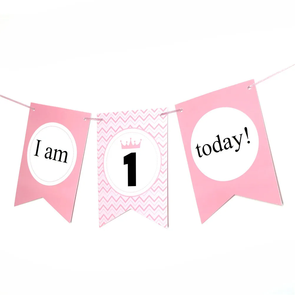 Мальчик девочка и корона первый день рождения картон Синий Розовый Высокий стул