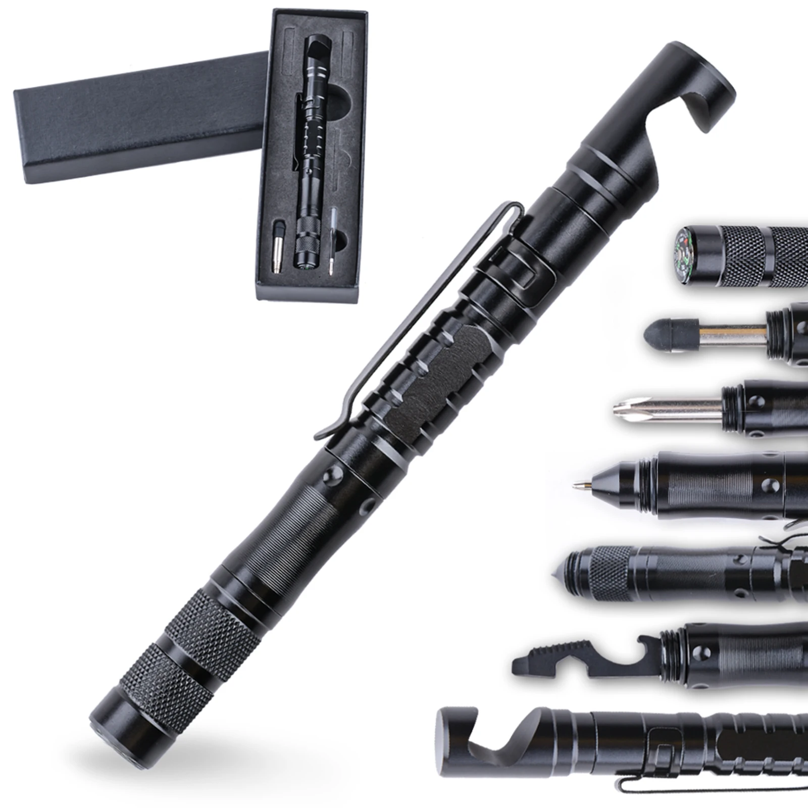 

11 In 1 Portable Personal Defence Tactical Pen Touchscreen Pen Glass Breaker Compass Phone Holder Multipurpose Outdoor EDC Tool