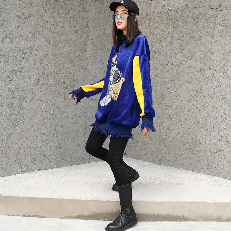 Корейский размера Плюс флисовые теплые пуловеры для женщин High Street мультфильм