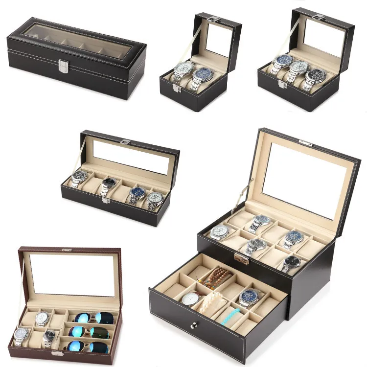 

New 2/6/10/12 Slots PU Leather Watch Storage Box Organizer Mechanical Mens Watch Display Holder Cases Jewelry Gift Boxes Case