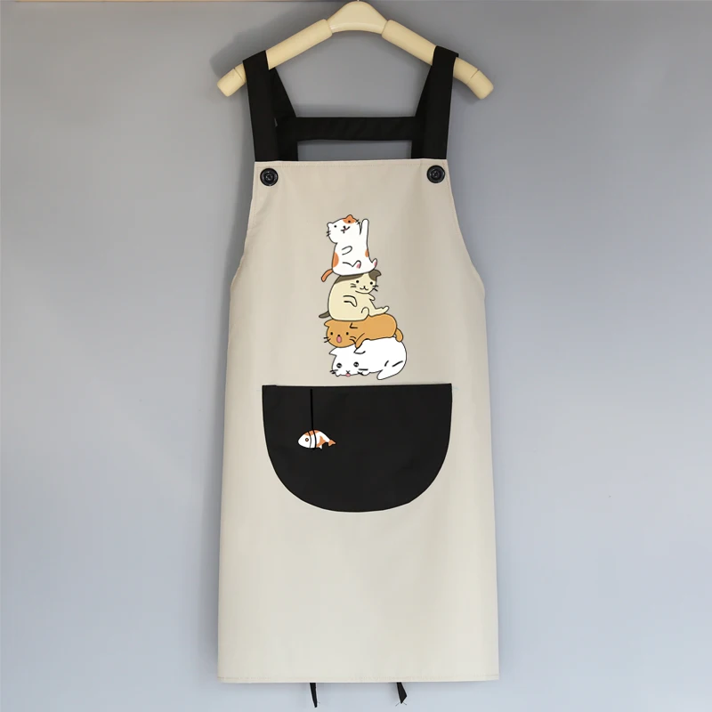 

2021 New Couple Cute Cat Waterproof and Oil-proof Apron Kitchen Men and Women Adult Gowns Aprons for Woman Baking Accessories