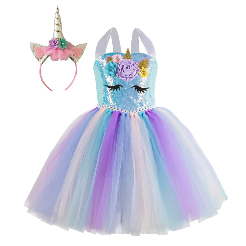 Unicorn Costume Dress Girl 2021 Rainbow Birthday Party Gift Princess Tutu Christmas Halloween for Kids Full Sets | Тематическая
