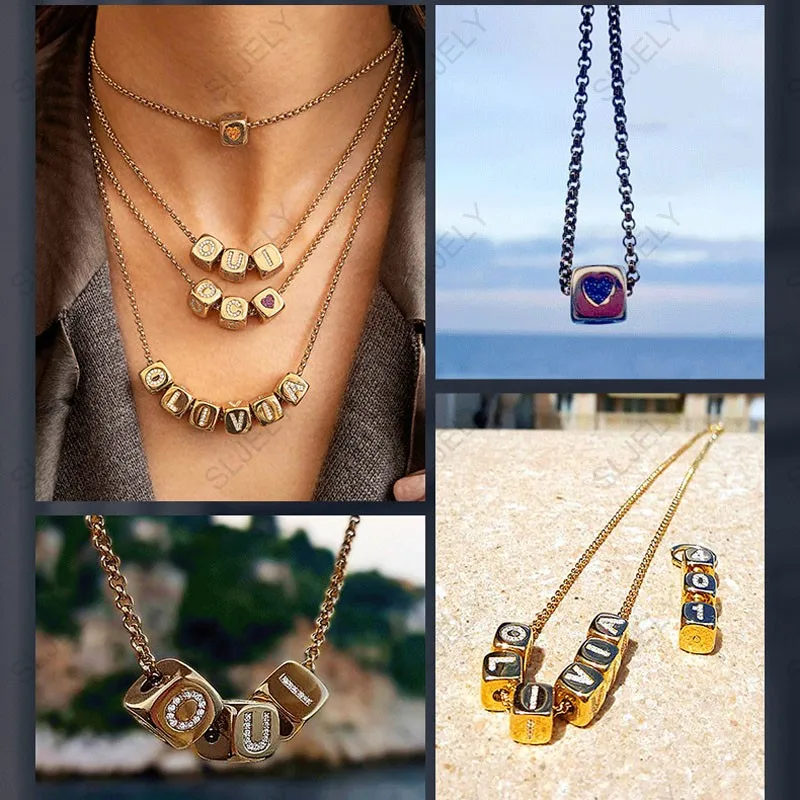 [DIY ожерелье] DIY Женская мода уникальное желтое золото Цвет циркон Начальная буква