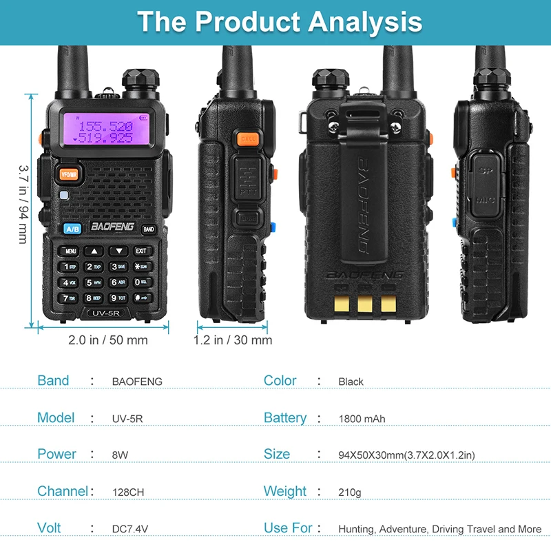 Baofeng UV-5R портативная рация UV5R CB радиостанция 8 Вт 10 км 128CH VHF UHF Двухдиапазонная UV 5R двухсторонняя рация для охотничьих радиоприемников