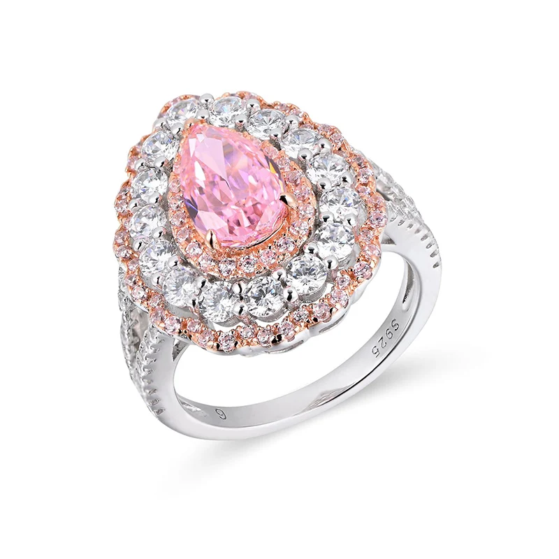 

925 Sterling Silver pink color cute wedding rings for women jewelry 210311-32