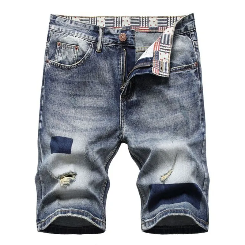 

MORUANCLE Fashion Men's Ripped Vintage Denim Shorts With Holes Hi Street Distressed Short Jeans Washed Blue Plus Size 28-42