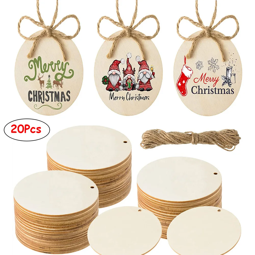 

20/10PCS 7.5CM Natural Unfinished Round Wood Slices With Hole Blank Round Wood Gift Tags Ornaments for Christmas Home Decor
