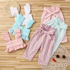 Комплект детской одежды FOCUSNORM для девочек 1-6 лет, 3 цвета, кружевные белые майки, полосатые длинные брюки, 2 шт., летняя одежда