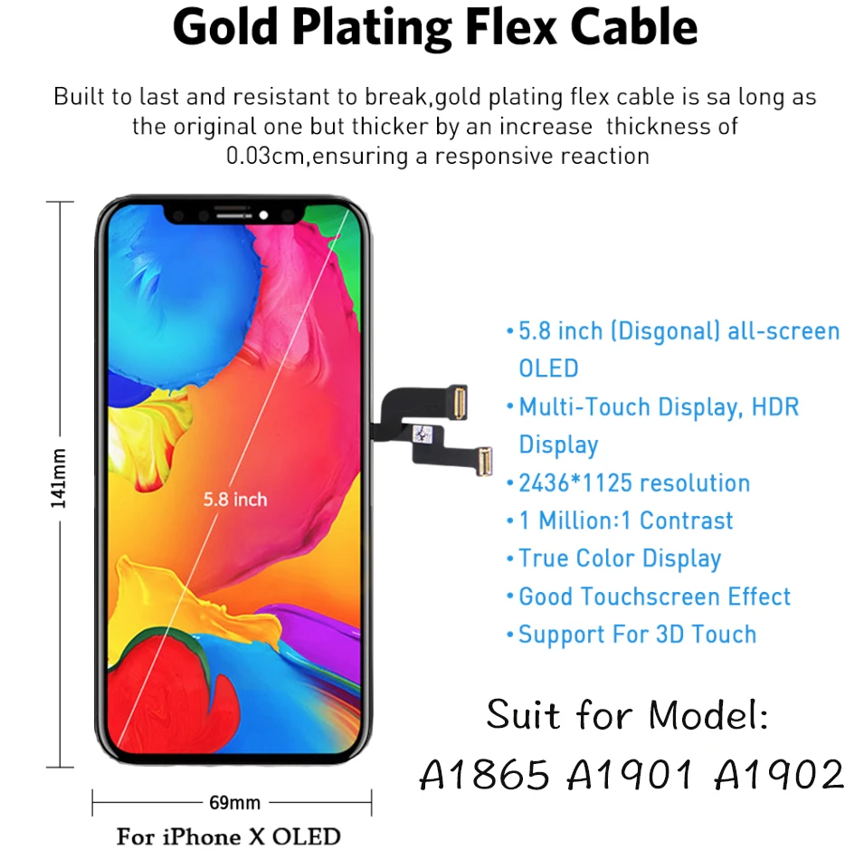 OLED for iPhone X Черный/белый класс AAA+ ЖК-дисплей для iPhone 5 5S 6 6 S 7 3D сенсорный дигитайзер сборка экрана Ecran Замена+ закаленное стекло - Цвет: OLED for iPhone X