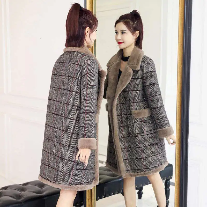 MUMUZI/женская одежда из овечьего меха Женская длинная стильная зимняя флисовая