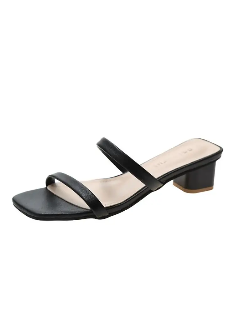 

Roman Style With Solid Color Simple Ladies Slippers Summer Fashion Hot Sale Temperament High-Heeled Flip Flops For Outer Wear.