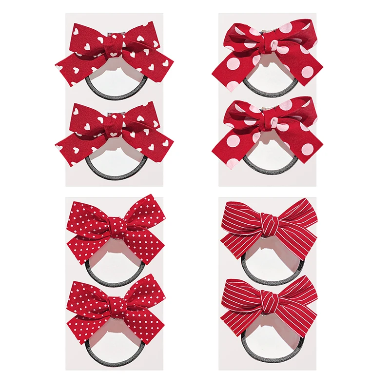 

2pcs Red Bow Elastic Hair Bands Rubber Band Tie For Girls Children Scrunchies Ponytail Holder Hair Accessories Cute Fashion Gift