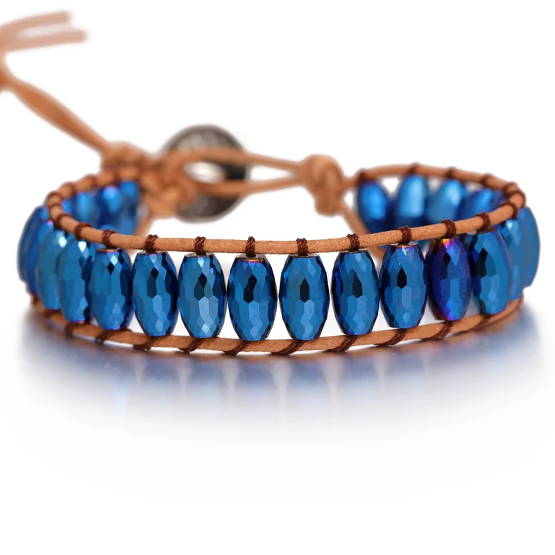 SL1663 Chakra Bracelet Jewelry Handmade Multi Color Natural Stone Tube Beads Leather Wrap Bracelet Couples Bracelets Creative Gifts - Окраска металла: SL1663