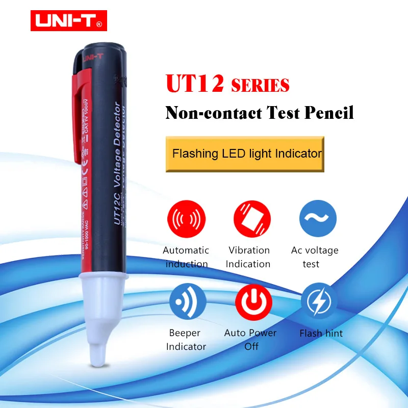 UNI-T UT12A/12B/12C ручной Тестер Напряжения Ручка бесконтактные детекторы напряжения переменного тока 90 В~ 1000 в звуковой индикатор