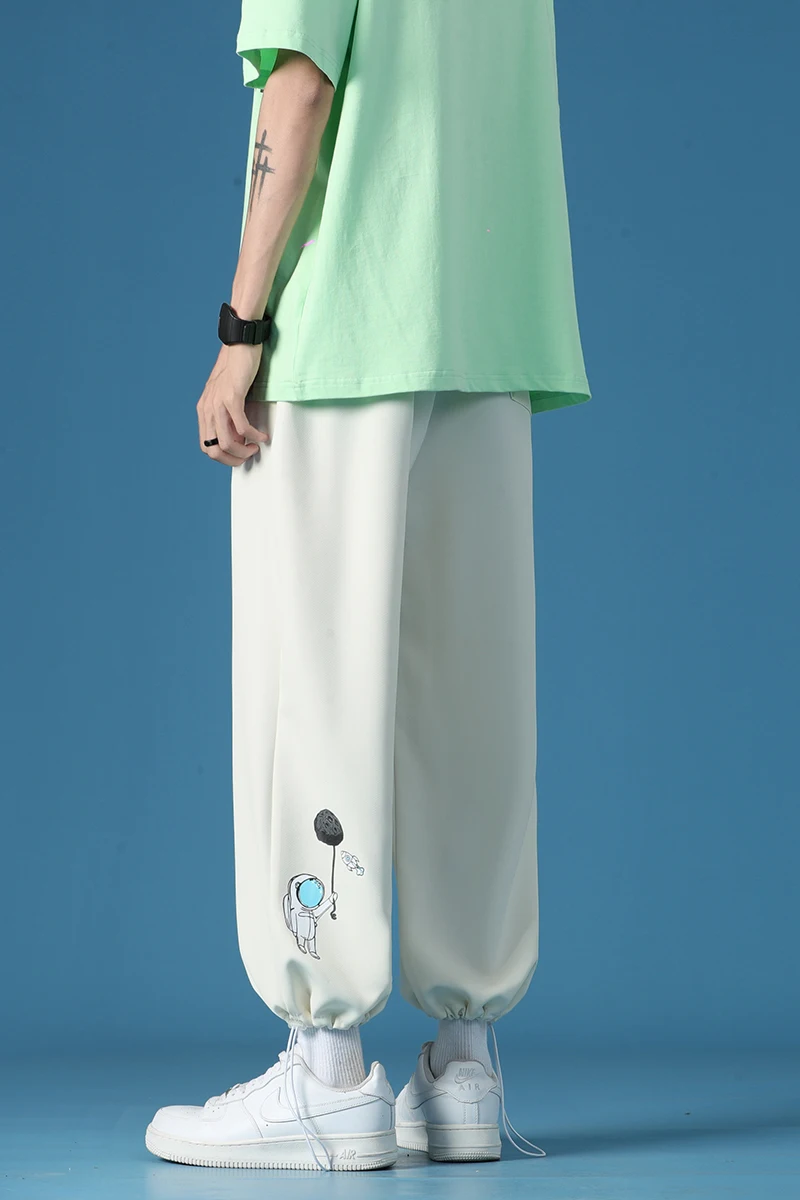 

Ice Oxygen Bar Pants Men's Summer Thin Astronaut Printed Loose Ins Cropped Ice Silk Leggings