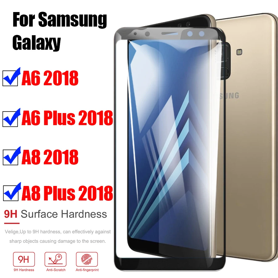 Защитное стекло с полным покрытием для Samsung Galaxy A8 2018 Samsug A 8 A6 6 Plus тремпом 6a 8a пленка