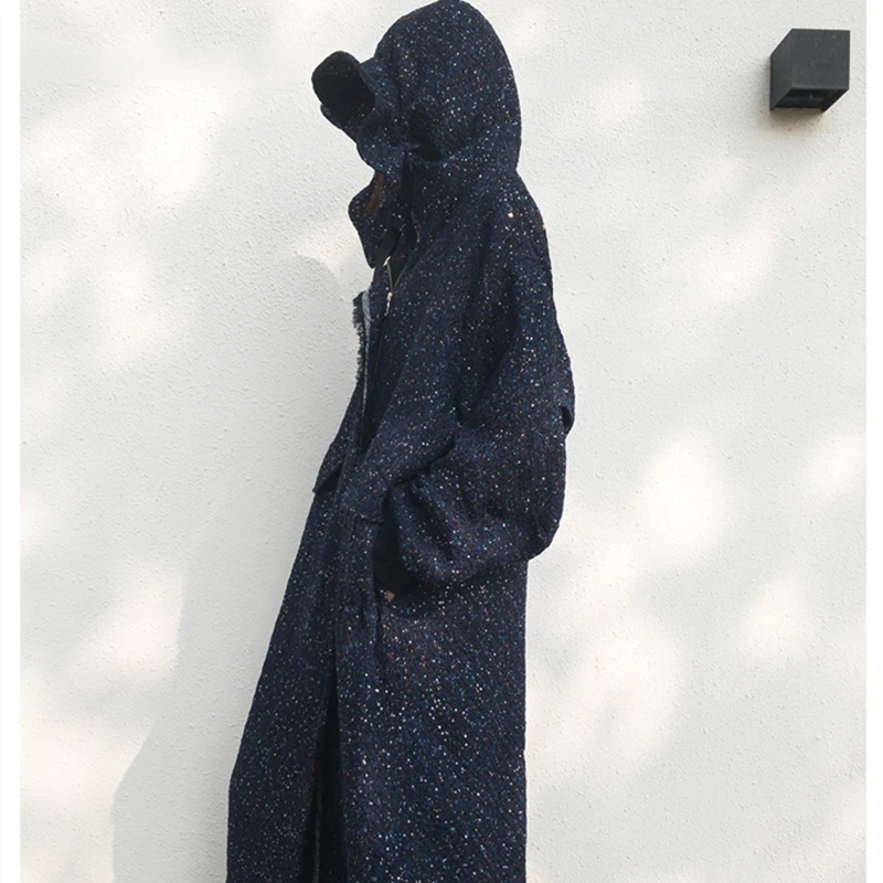 

women Autumn/winter 2021 original design fashion medium long style trench coat hat woolen overcoat Female padded cotton jacket