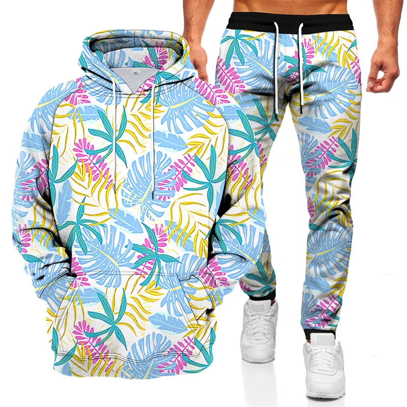 

Autumn and winter 3D leaves small fresh print men's hooded sweater suit men's sportswear long-sleeved men's suit