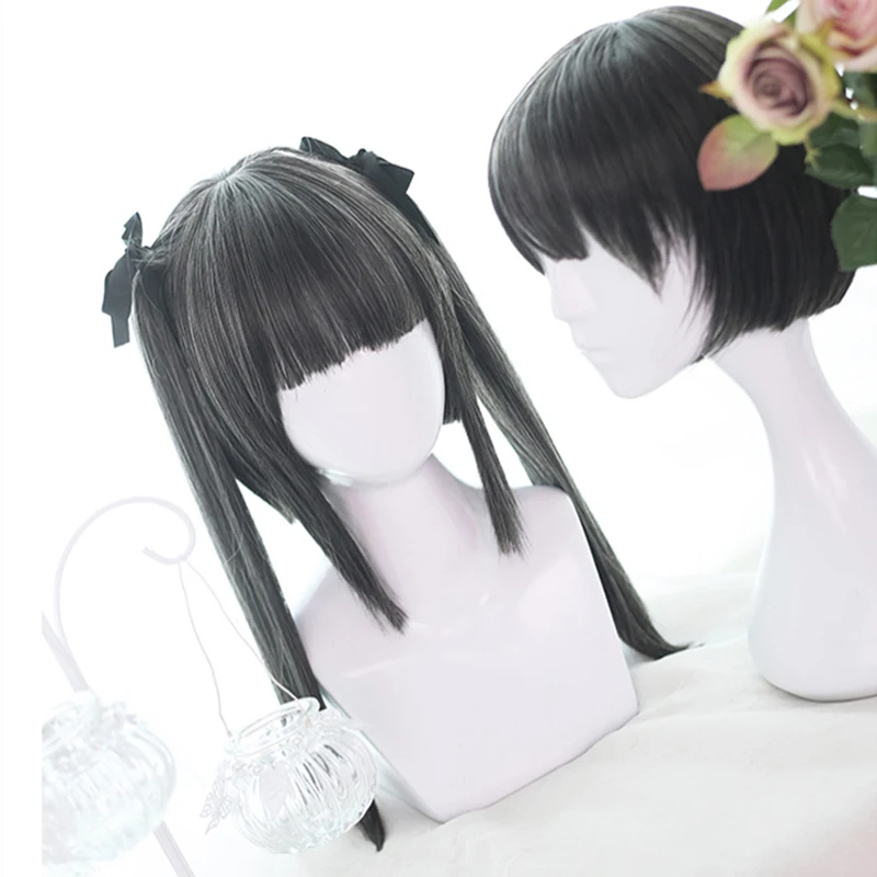 

Mixed Black Dark Gray Kawaii Lolita Headwear Short Headwear Ponytails Harajuku Long Straight Adult Chic Girls Women Daily Wear