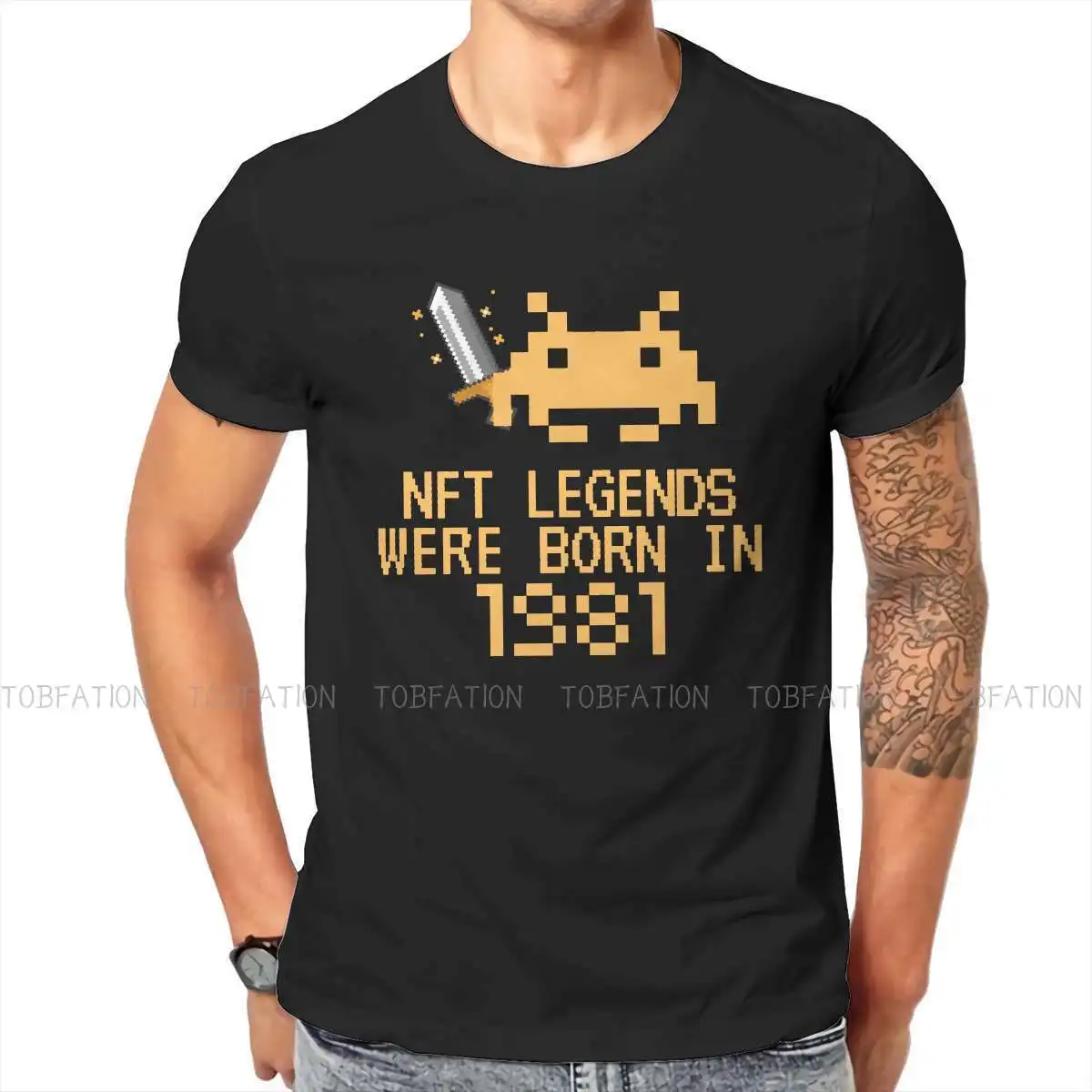 

NFT Non Fungible Tokens TShirt for Men Space Invaders Legends Were Born In 1981 Soft Summer Tee T Shirt Novelty New Design Loose
