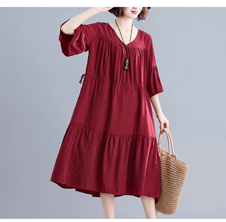 DIMANAF, женское платье большого размера, летнее, модное, женское, vestidos, сарафан, свободное, плиссированное, ниспадающее, с рюшами, повседневное, женское платье, 5XL