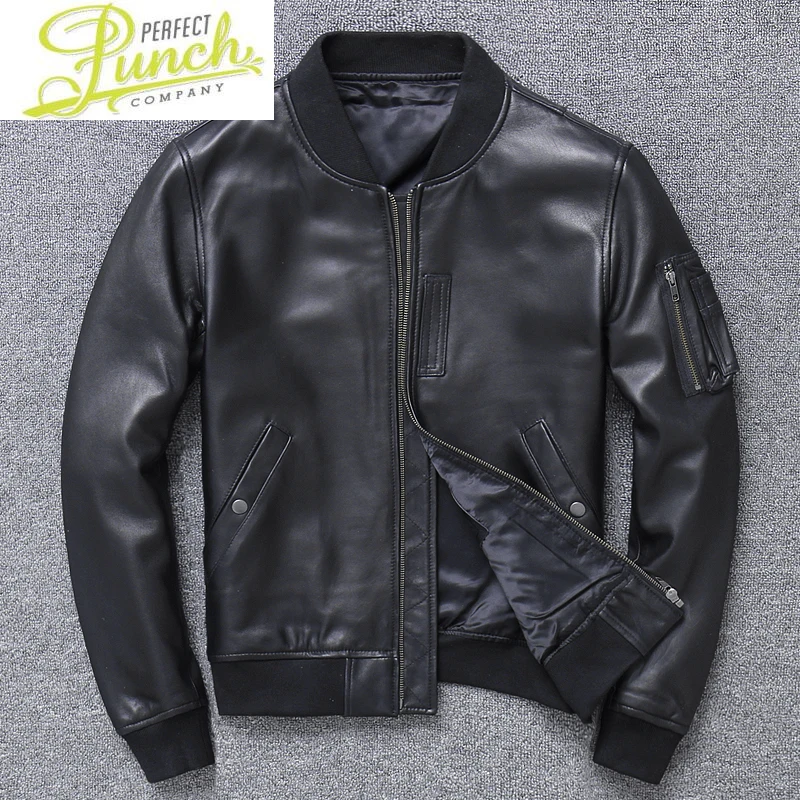 

New Man Genuine Brand Leather Coat Men's Soft Sheepskin MA-1 Jacket Classic Bomber Pilot Jackets Fashion Clothes Pph962