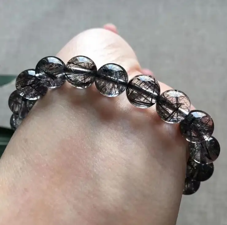

fine jewelry free shipping Natural Black Rutilated Quartz Crystal Beads Bracelet AAA
