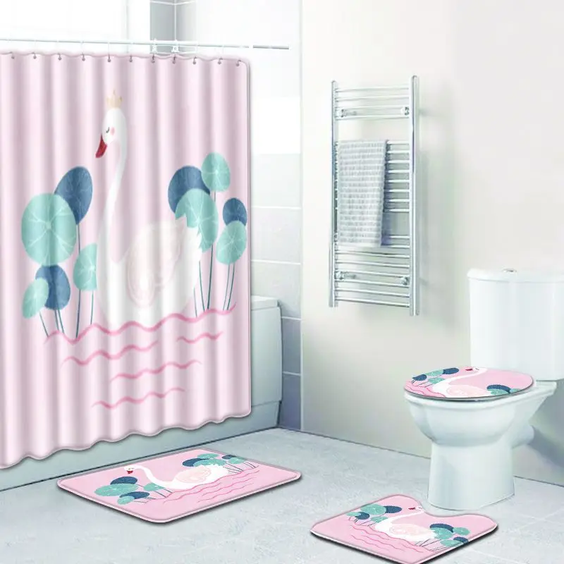 

Zeegle Cartoon Bathroom Mat Set Shower Curtain with Toilet Seat Cover Bath Floor Rug Anti-slip Soft Mat Bathroom Accessories
