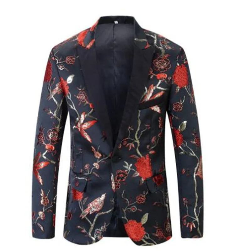 

Men's suit print blazers floral pattern slim fit jacket groom clothes stage singer costume جاكيت رجالي куртка мужская bleiser
