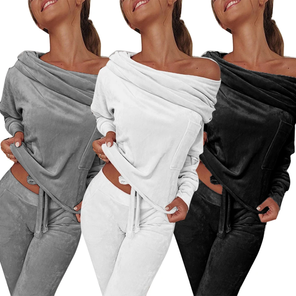 Один комплект повседневный Однотонный женский спортивный костюм с длинным