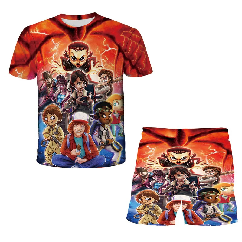 

Summer Suit Strange Things 3D Kids Boys Girls Top Short Sleeve + Shorts High Quality Casual Fashion Anime Suit 4-14 Years Old