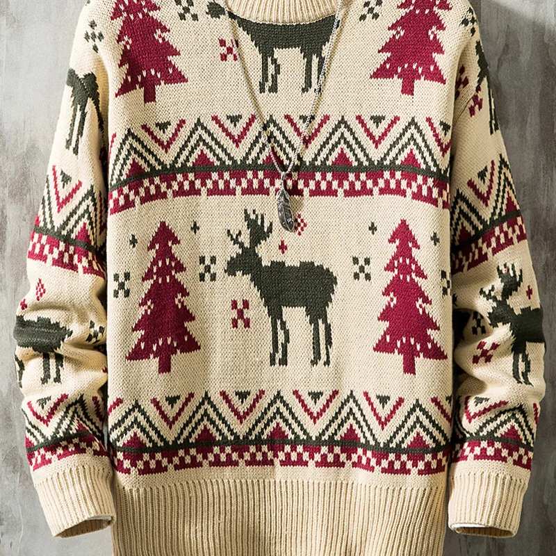 Зимний толстый мужской свитер теплый модный вязаный пуловер в стиле ретро с