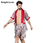 Халат мужской шелковый с шортами, домашняя пижама-кимоно, халатик с коротким рукавом, одежда для сна с принтом, большие размеры, лето