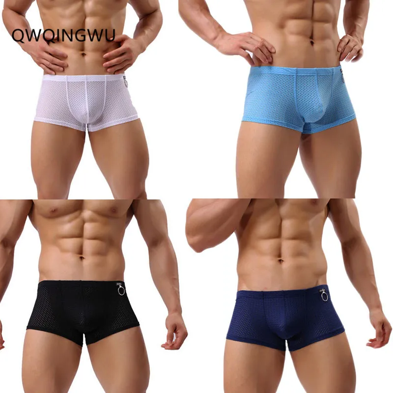 4PCS/Lot Men Boxers Underwear Nylon Breathable Hole Boxer Brand Fashion Comfortable Sexy Cueca Panties Male Solid Man Underpants