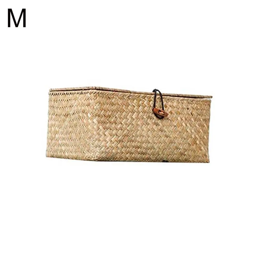 

Manual Woven Storage Basket Lid Wicker Basket Rattan Sundries Storage Box Handmade Sorting Boxes For Clothes Jewelry