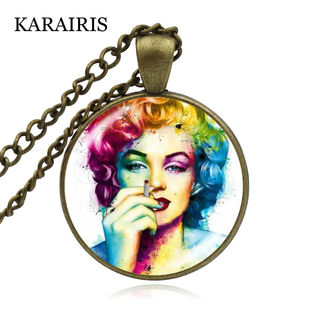 

KARAIRIS Fashion Marilyn Monroe Art Time Gem Necklace for Women Pendant Long Chain Sweater Statement Necklace Birthday Gifts