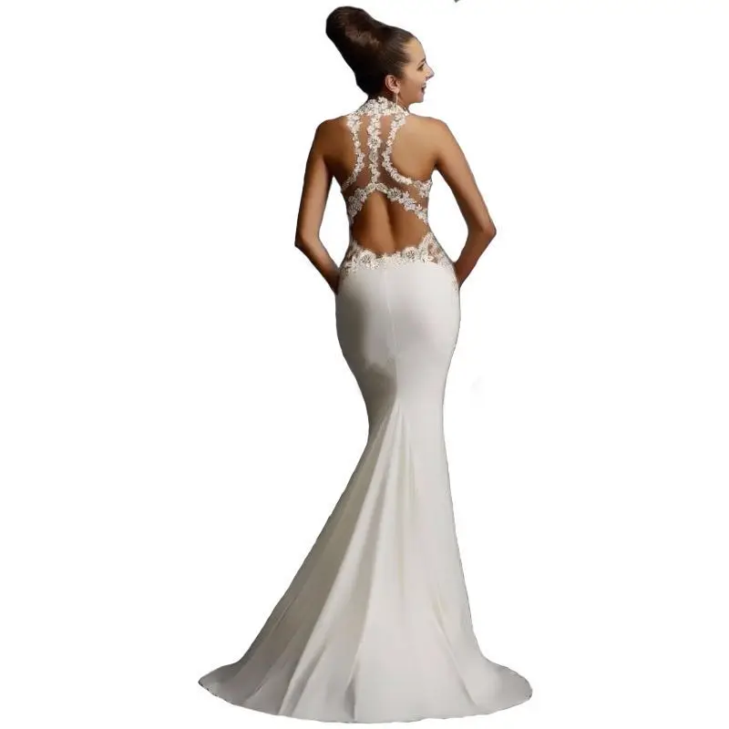 

European and American Fishtail Lace Evening Dress Hot Sexy Applique Sleeveless Backless Slim Dress