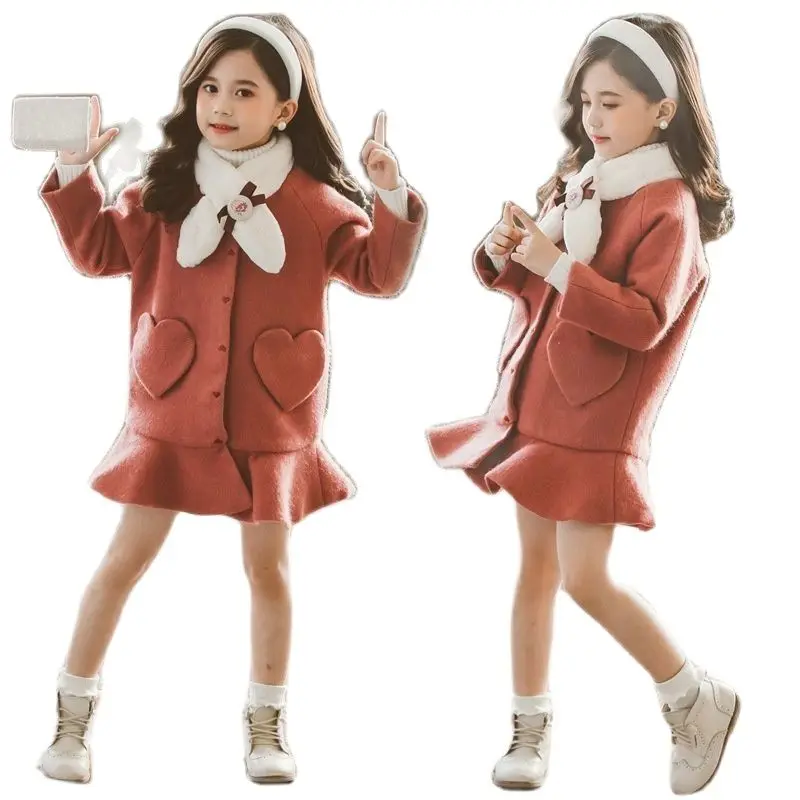 

Girls 2020 Autumn and Winter Fashion Trend Thick Coat Children's Graceful Temperament Long Woolen Overcoat