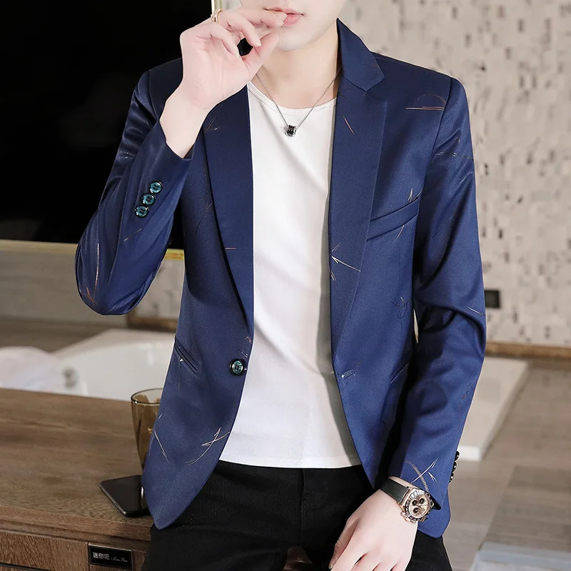 

2021 Men's Line Bronzing Printed Suit Slim Fit Business Casual Professional Work blazer men