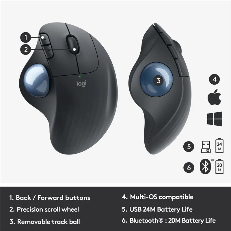 

Logitech Original M575 Mouse Hand Wireless Trackball Hand-Held Mouse Ergonomic Creative Professional CAD Drawing Game