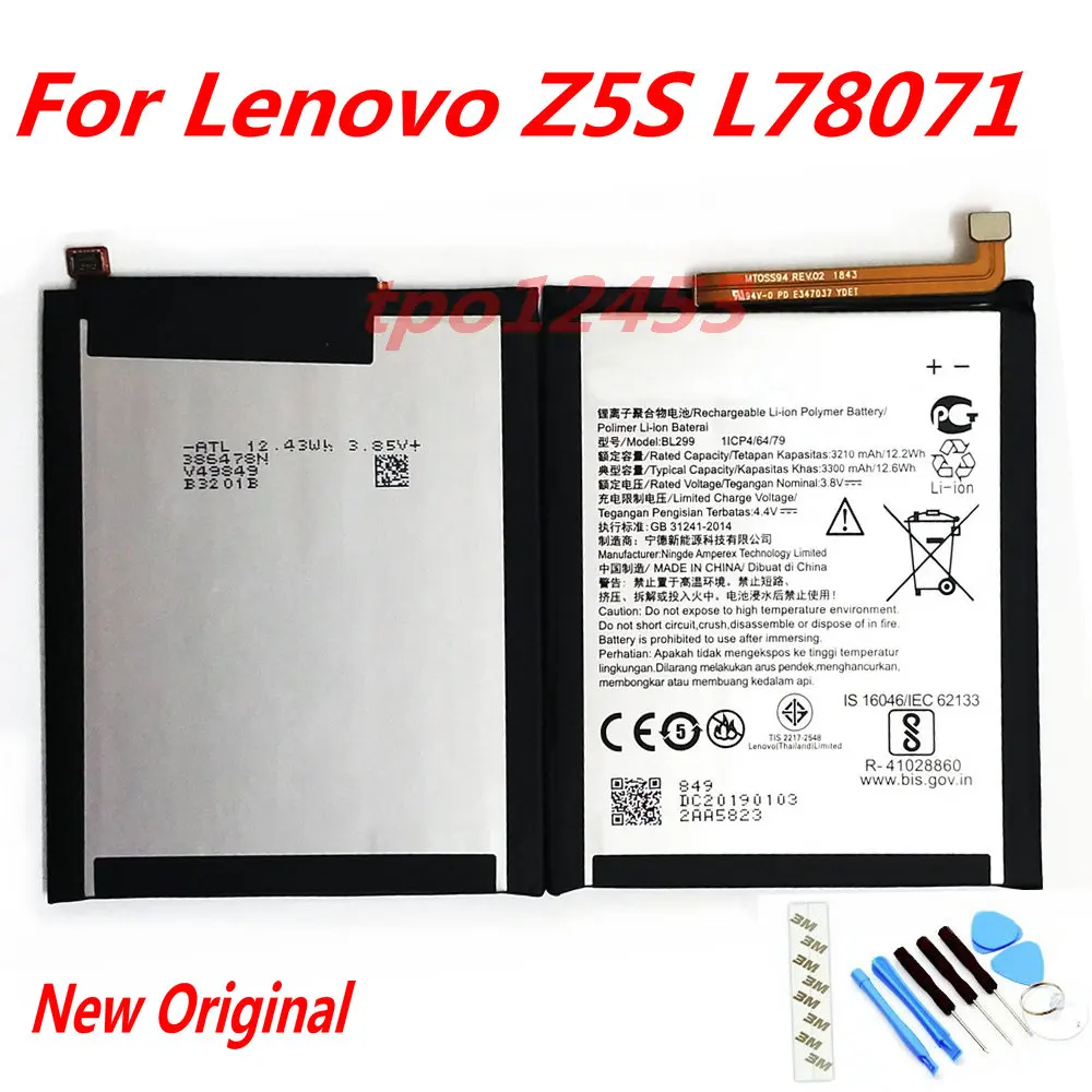 100% Новый оригинальный 3300 мАч BL299 аккумулятор для Lenovo Z5s L78071 мобильный телефон + Бесплатные инструменты