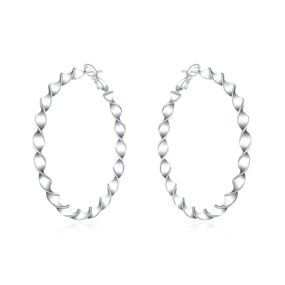 

AGTEFFER 925 Sterling Silver 45mm Circle Ripple Hoop Earring For Woman Fashion Party Wedding Engagement Party Jewelry