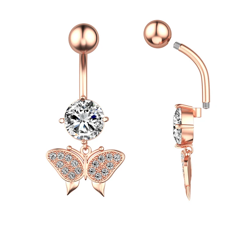 

7 Styles Sexy Dangling Navel Belly Button Ring Butterfly Star Round Cubic Zirconia Stainless Steel Belly Piercing Jewelry Gifts