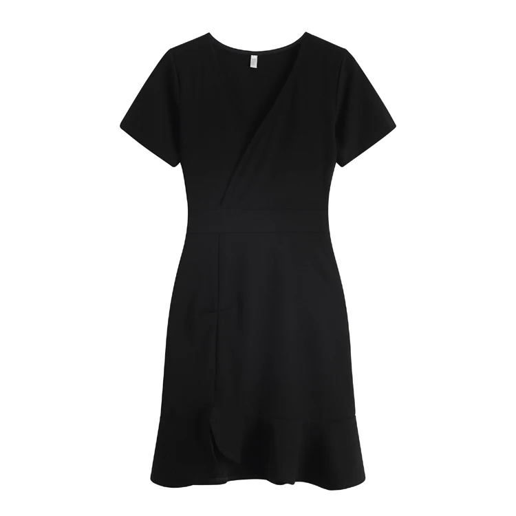 

Uulutonica Summer Women Elegant Fashion Asymmetrical Solid Folds Above Knee, Mini Regular Empire V-neck Dress