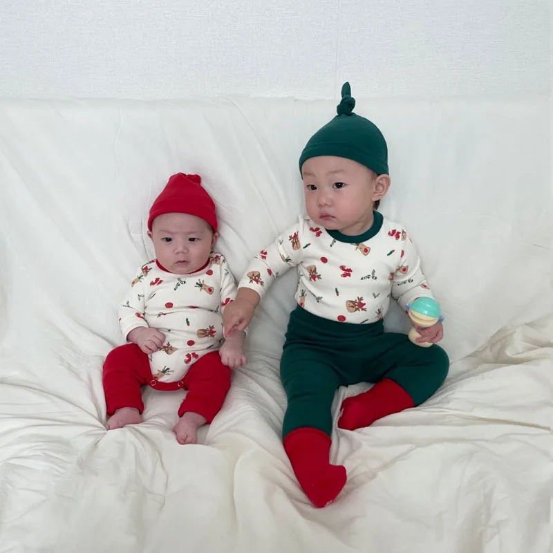 

3 шт., детский хлопковый боди с длинным рукавом, леггинсы и шапка