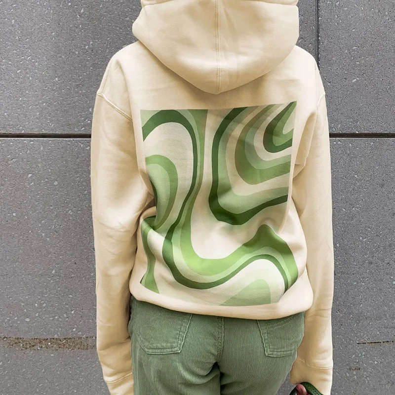 

Aboutlee 2021 New Back Print Loose Casual Hooded Pullover Sweater Women Clothes