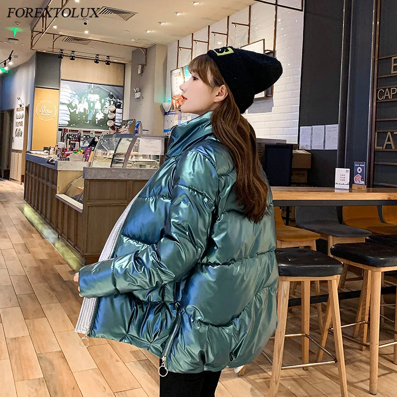 

Shiny Padded Coat Women Winter Organic Down Cotton Jacket Fashion Warm Woman Clothing Casual Parkas Dames 2021 New High Quality