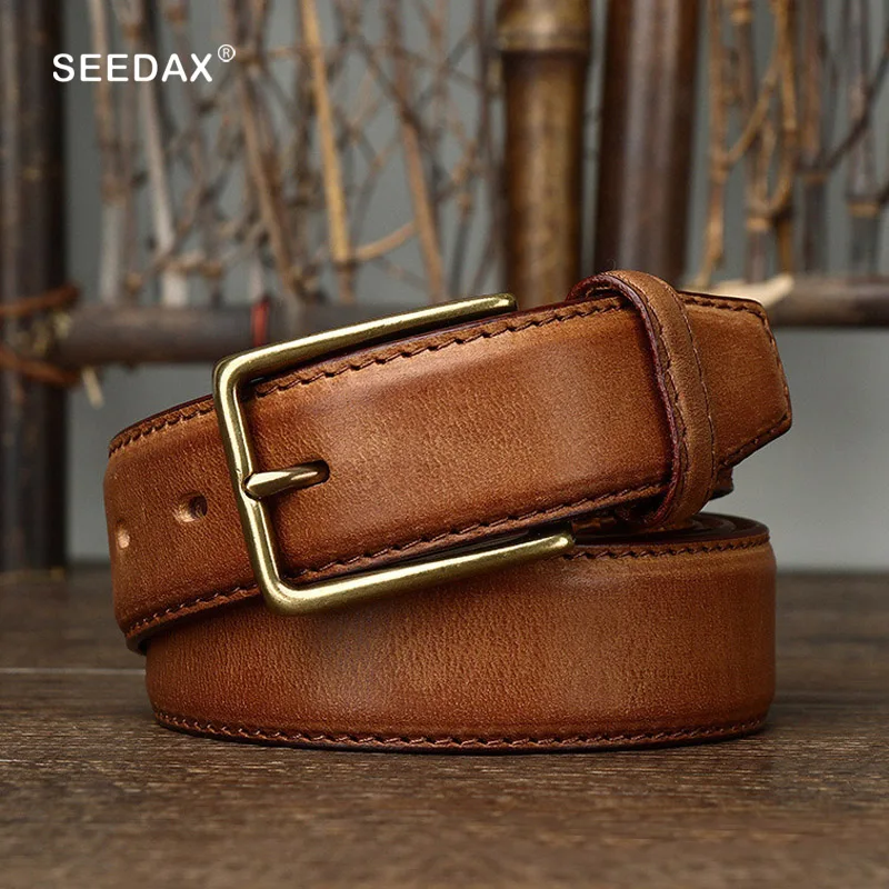 Men's Teen 35mm Genuine Cow Leather Belts Classical Casual Jeans Belt with Brass Single Prong Belt Buckle Cinto ремень